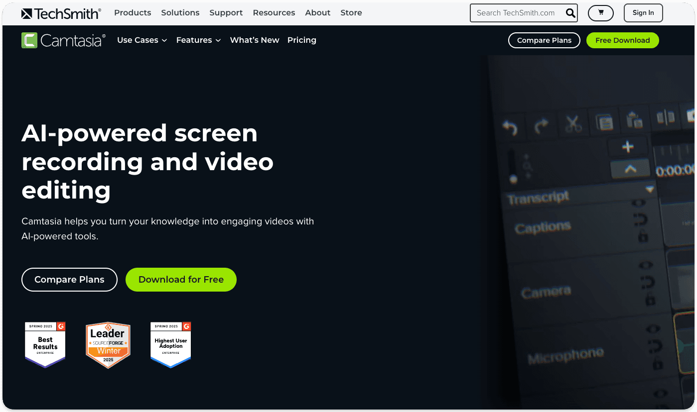 Camtasia's screen recording software