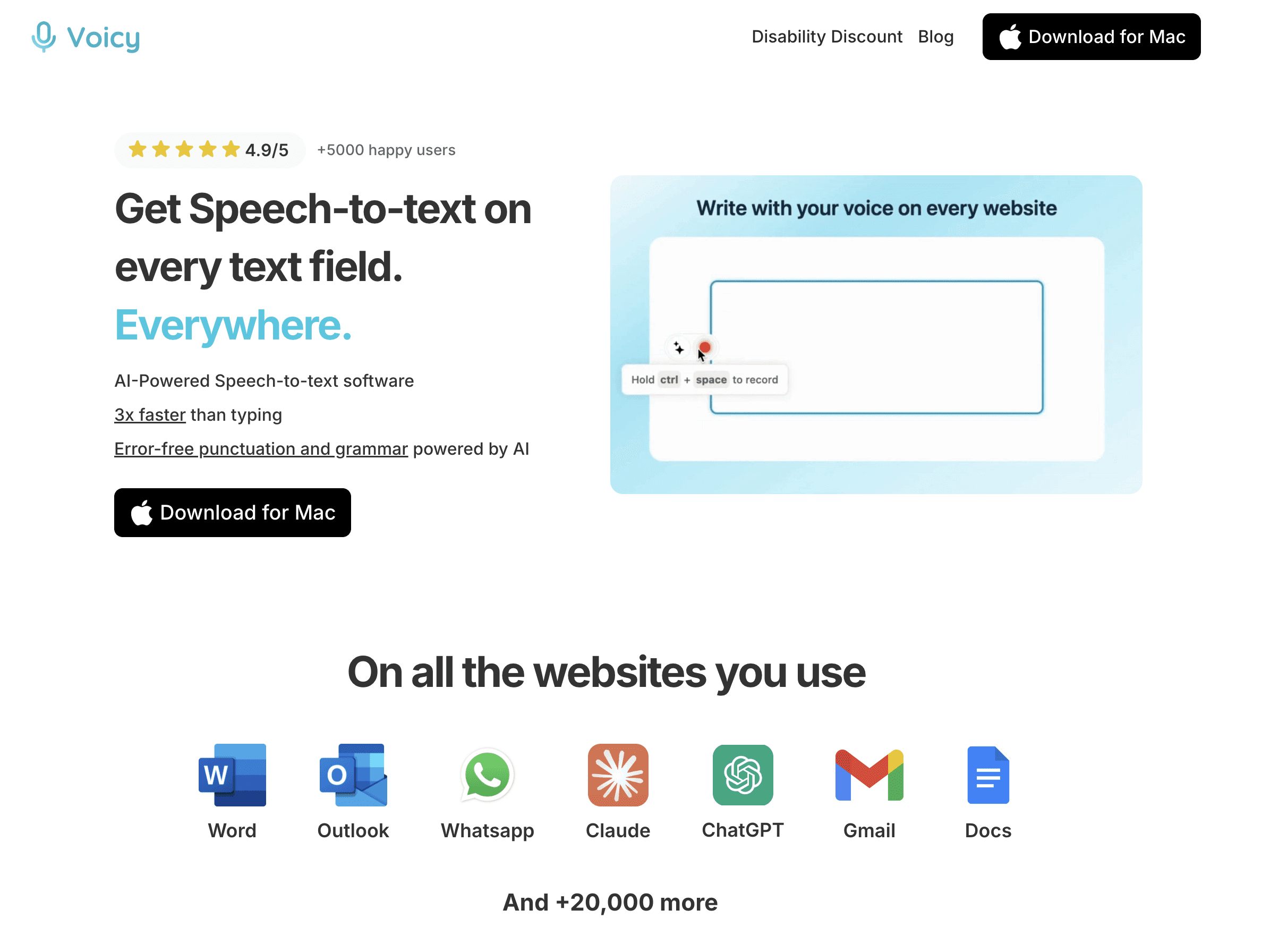 Usevoicy homepage screenshot