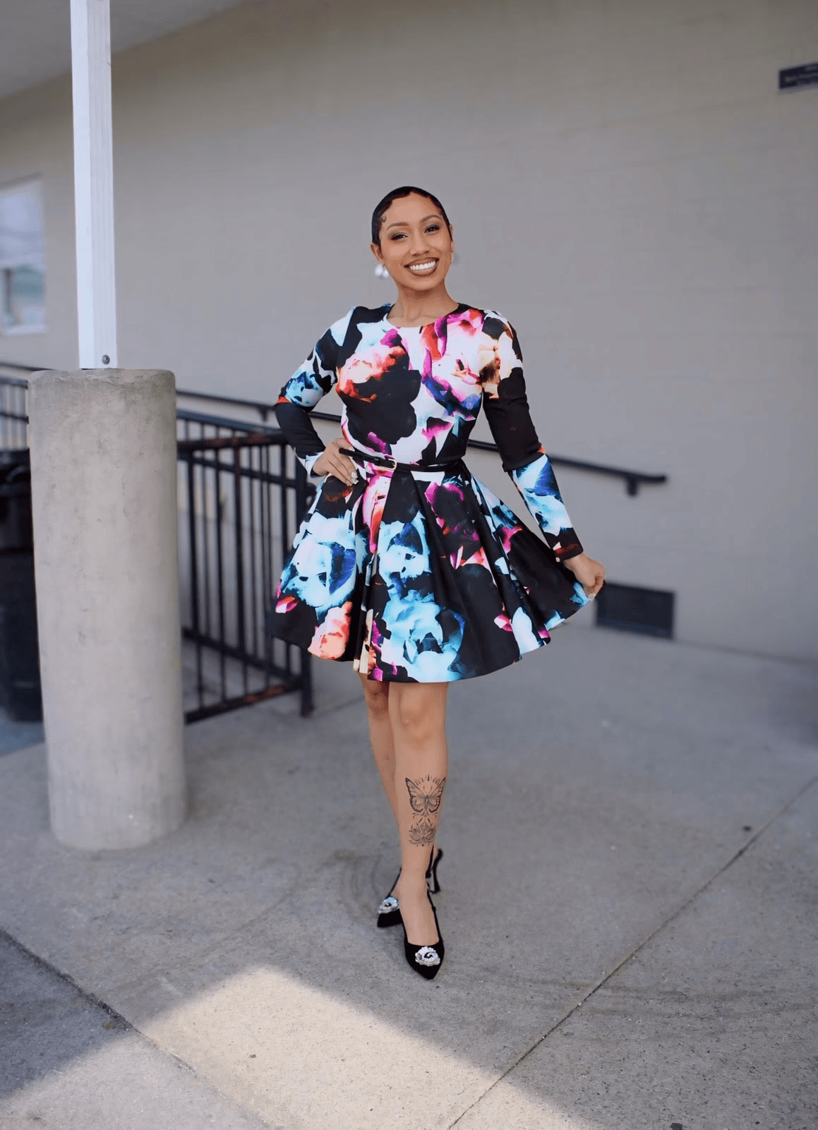 woman in floral dress