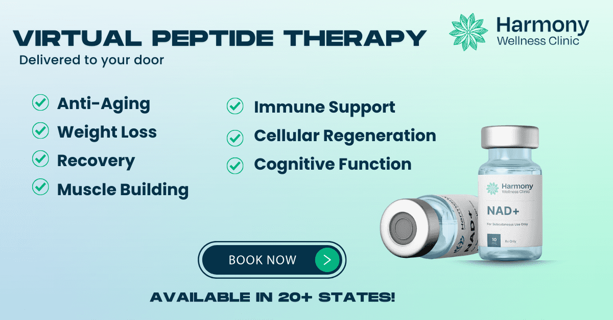 Female patient on a telehealth video call discussing online peptide therapy with a licensed provider.