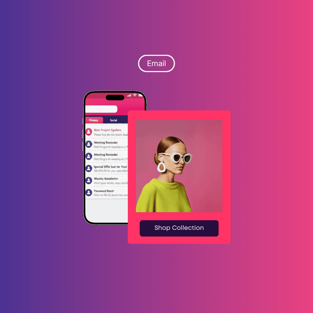 Hand holding smartphone displaying woman using mobile phone, representing digital marketing