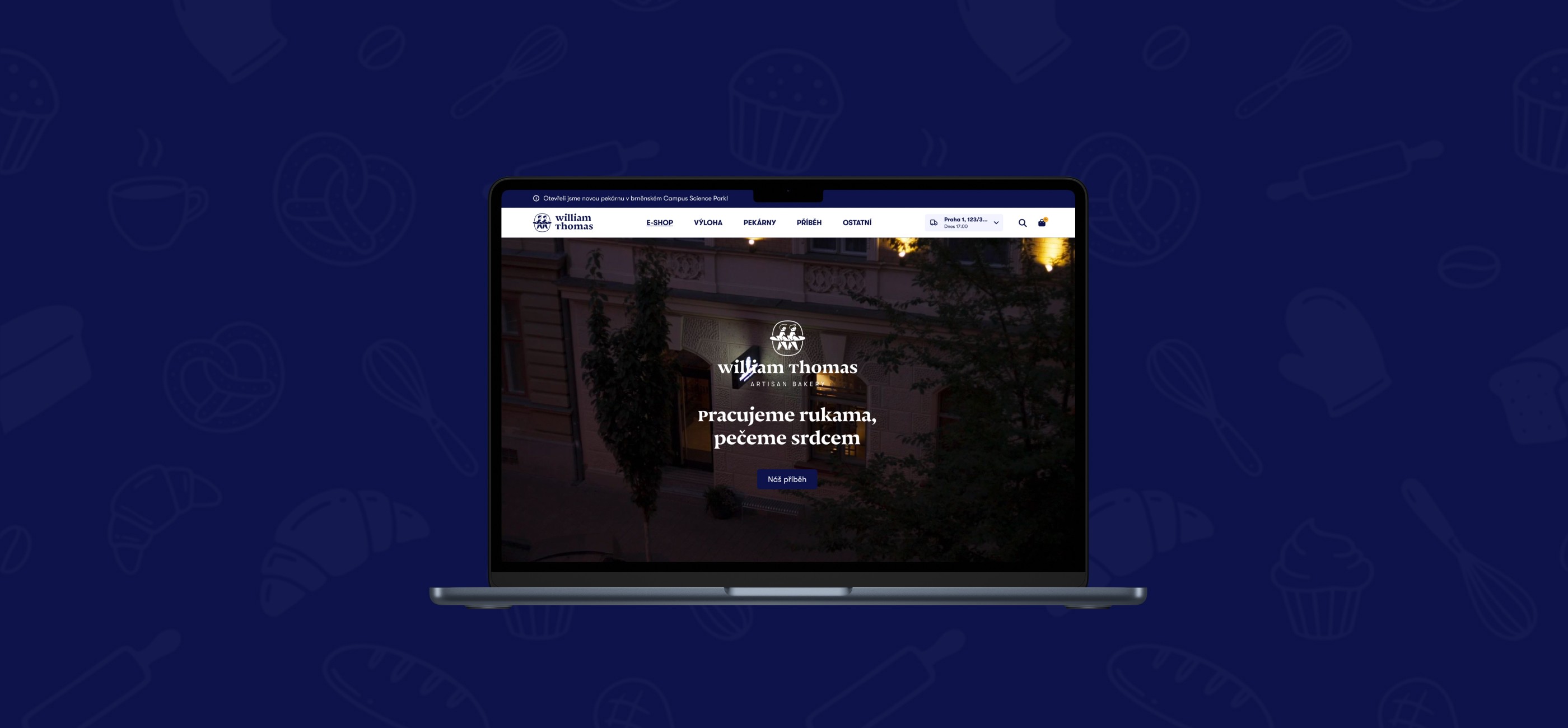 Notebook zobrazující web W&T Bakery