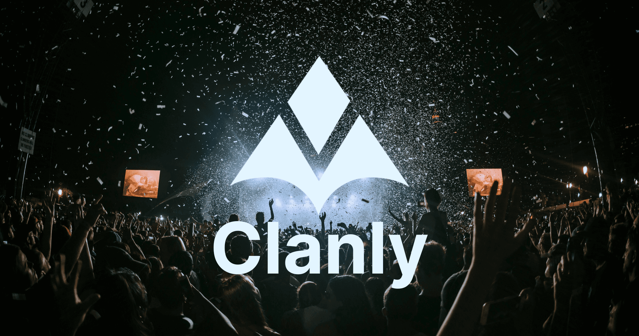 People on a concert with a Clanly community platform logo