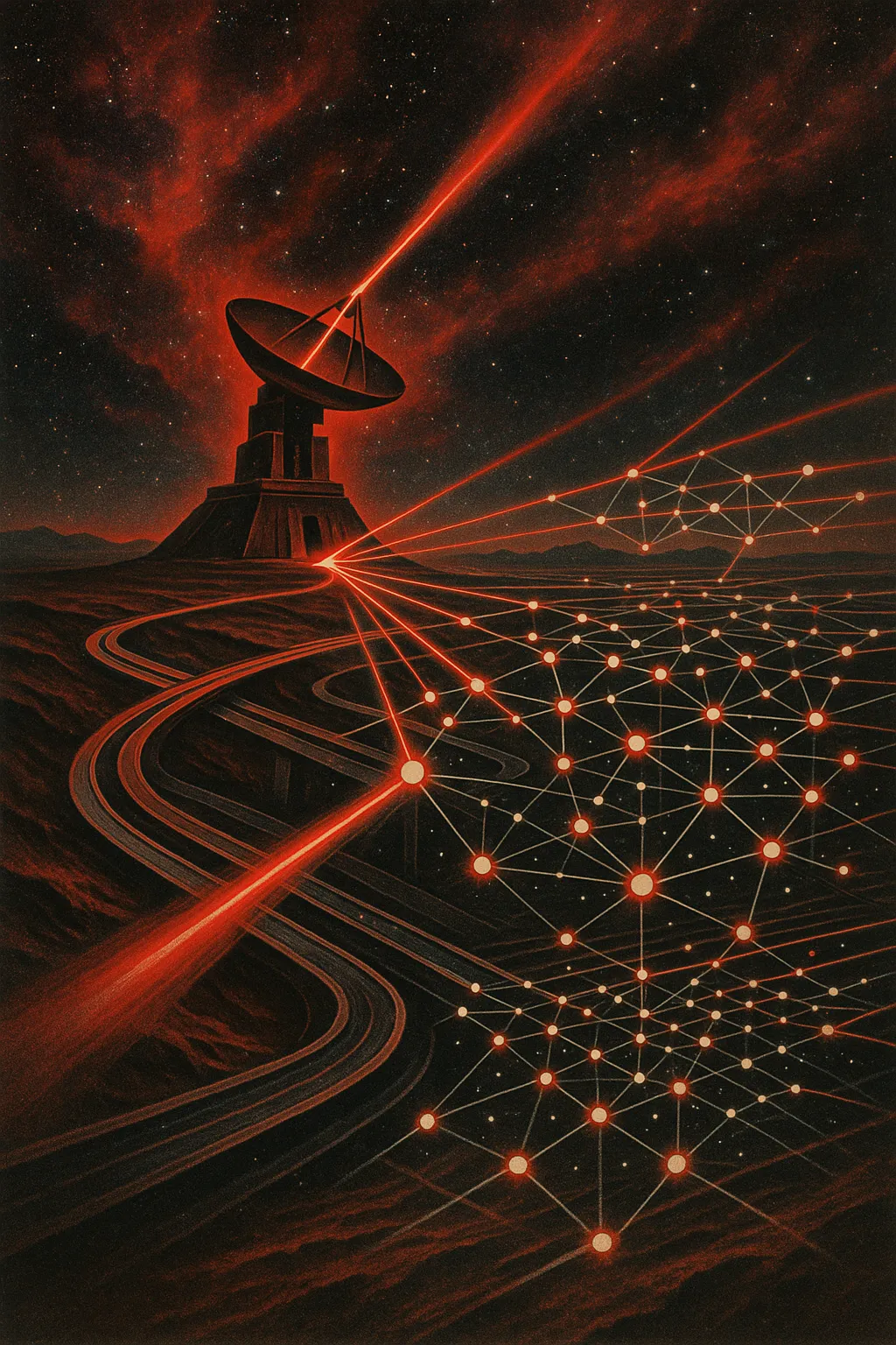 RockN' Socials digital marketing agency illustration with satellite and network.