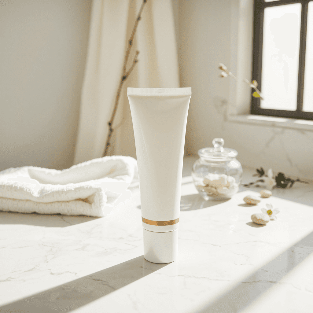 product photography of a tube of skincare cream for rebuilding and moisturizing