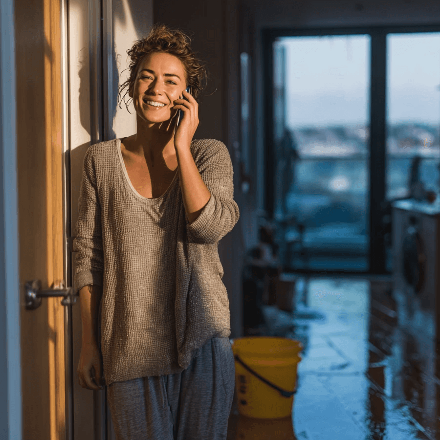 Woman talking to ai agent on phone happily