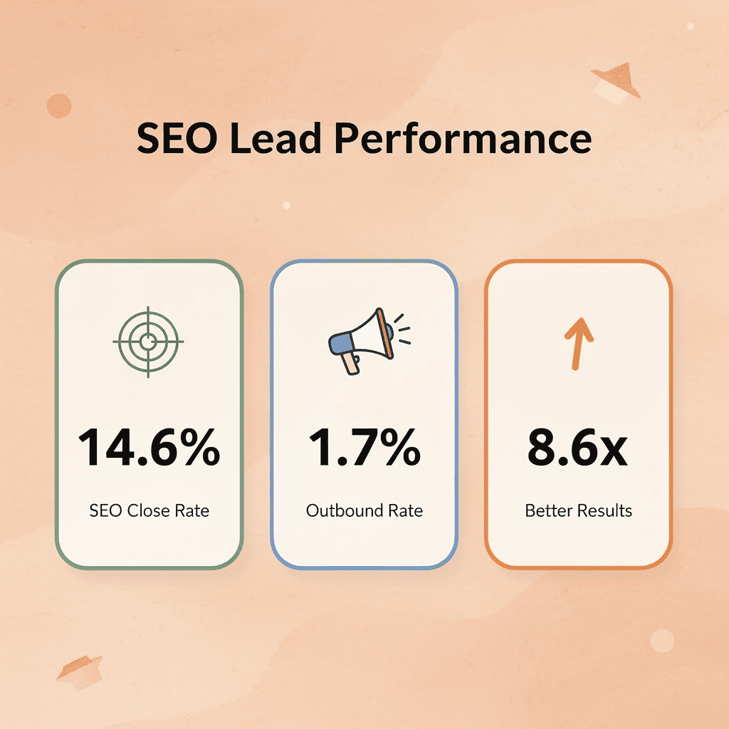 Statistics comparing SEO and outbound lead close rates - Hire SEO Agency