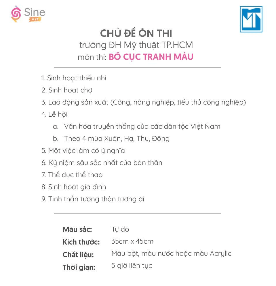 Một số chủ đề ôn thi và đề thi bố cục màu trường Đại học Mỹ thuật TPHCM