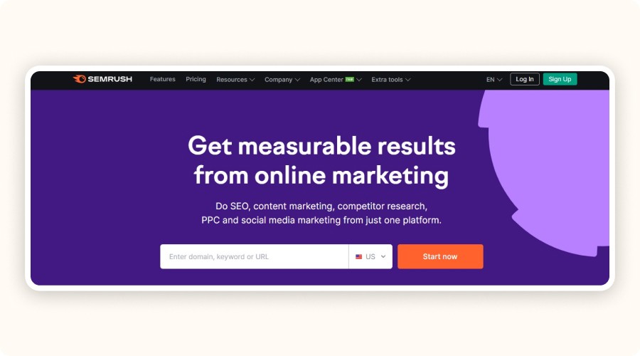 SEMrush Home Page