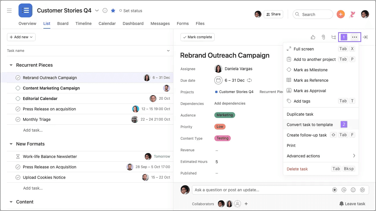 Asana’s content calendar schematic