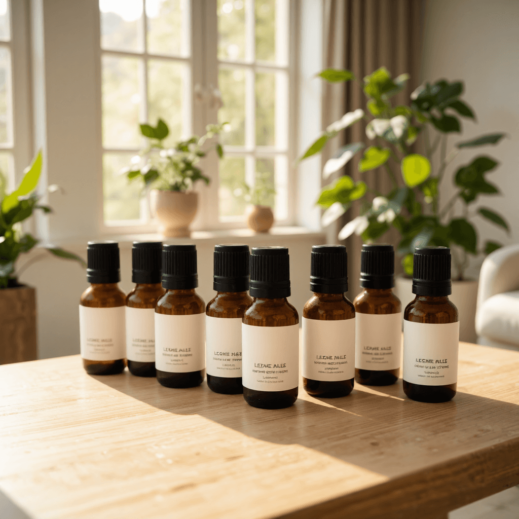product photography of set of essential oil bottles