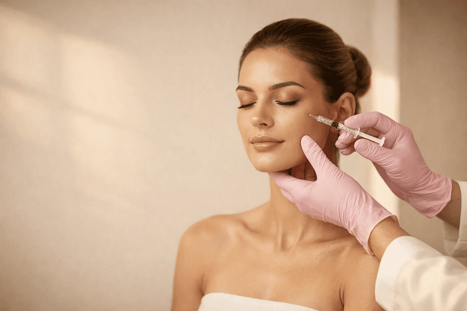 Medical professional administering facial cosmetic treatment in clinic setting