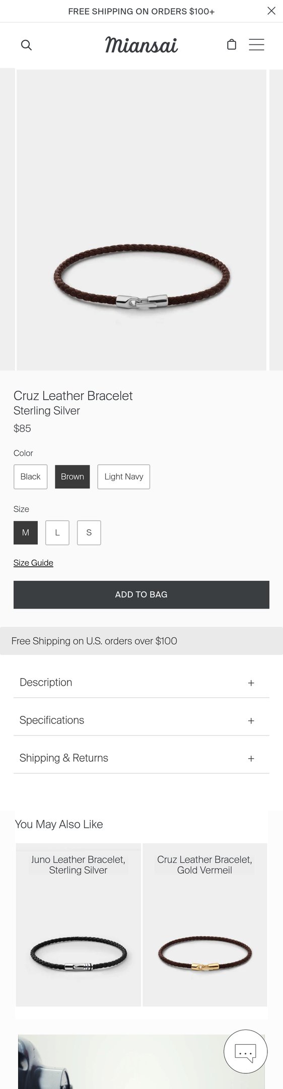 Jewelry product options include: ring, bracelet for Cruz Leather Bracelet, Sterling Silver from Miansai.