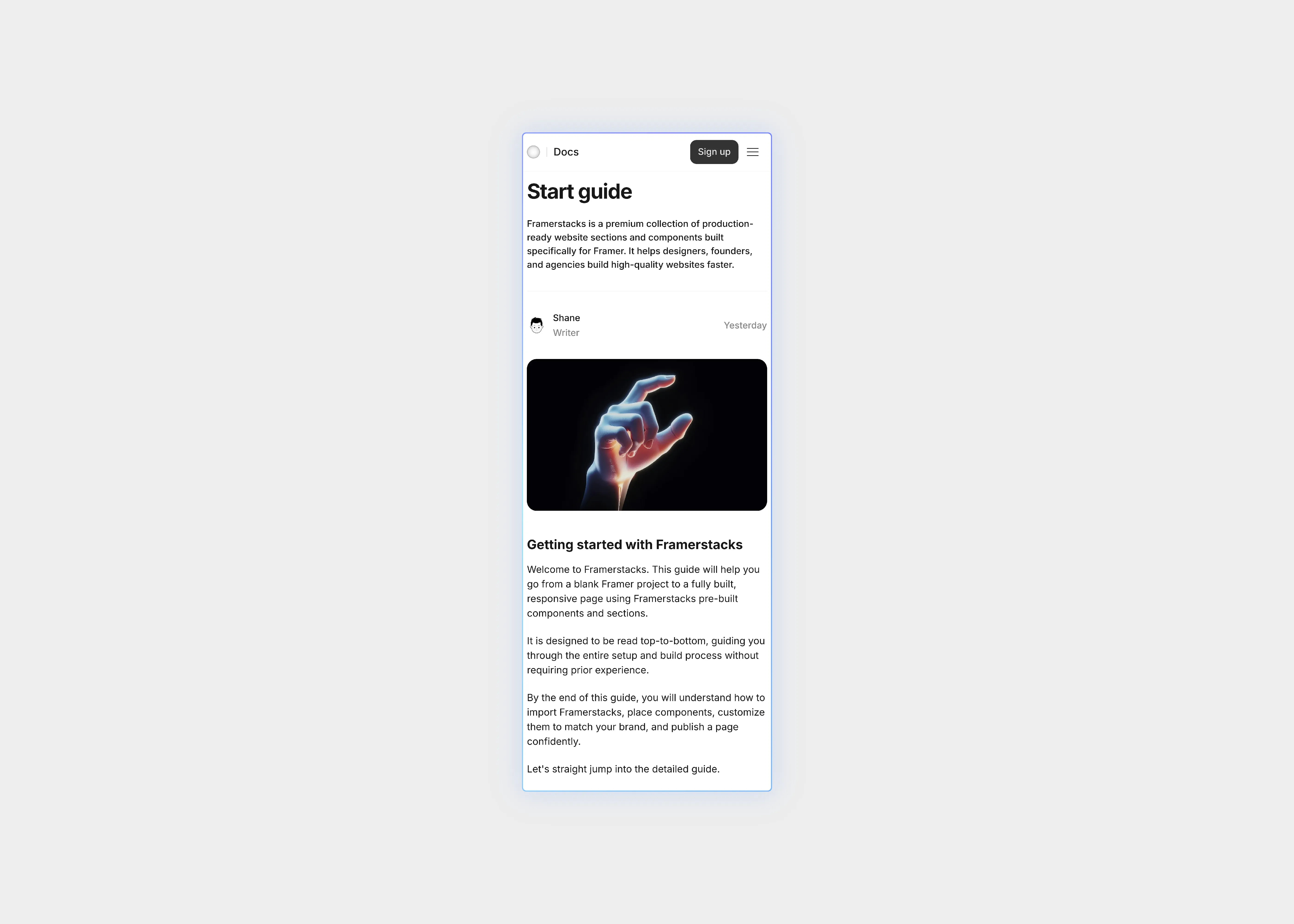 A light themed cms documentation details page UI, optimized for mobile devices