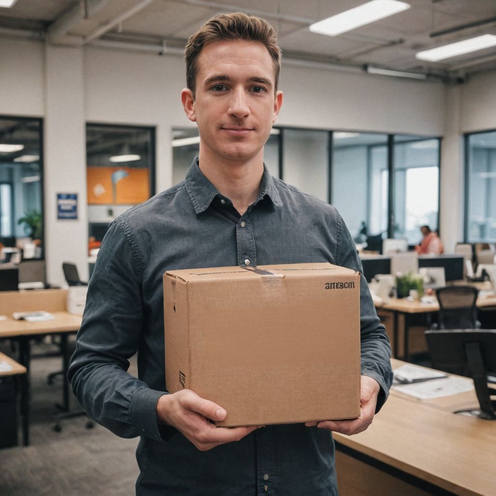 man holding Amazon package