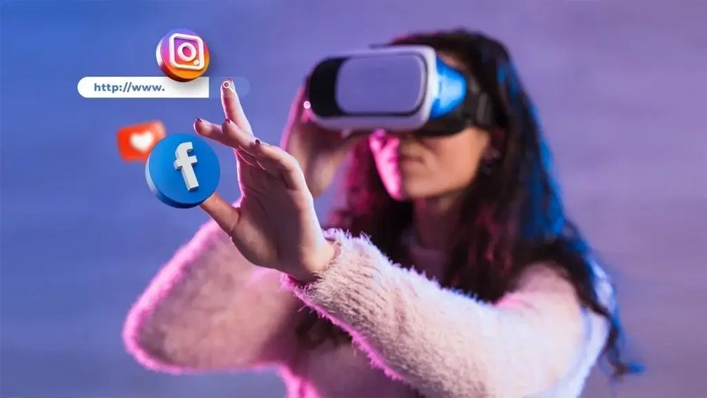 AR and VR Transforming Businesses Woman using vr headser experiencing metaverse world