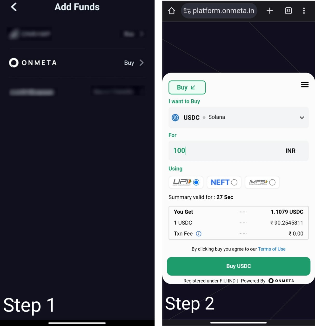 Buy USDC on Ottr Wallet seamlessly with Onmeta