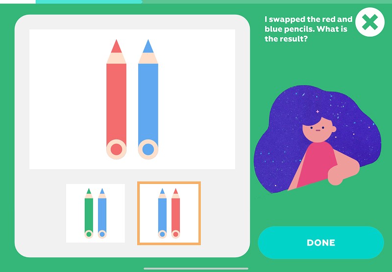 Order of objects: find the result after swapping the red and blue pencils