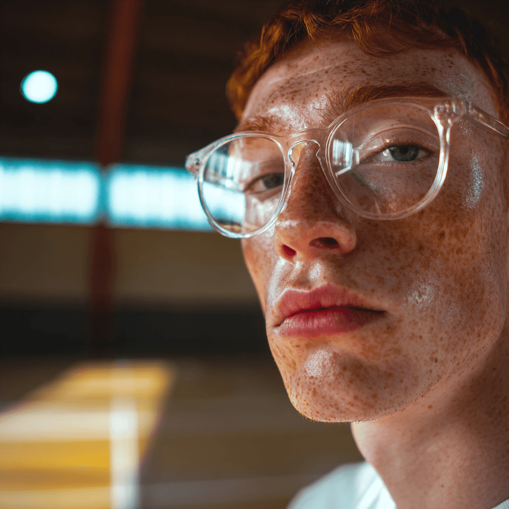 Man with glasses on tennis playground portrait