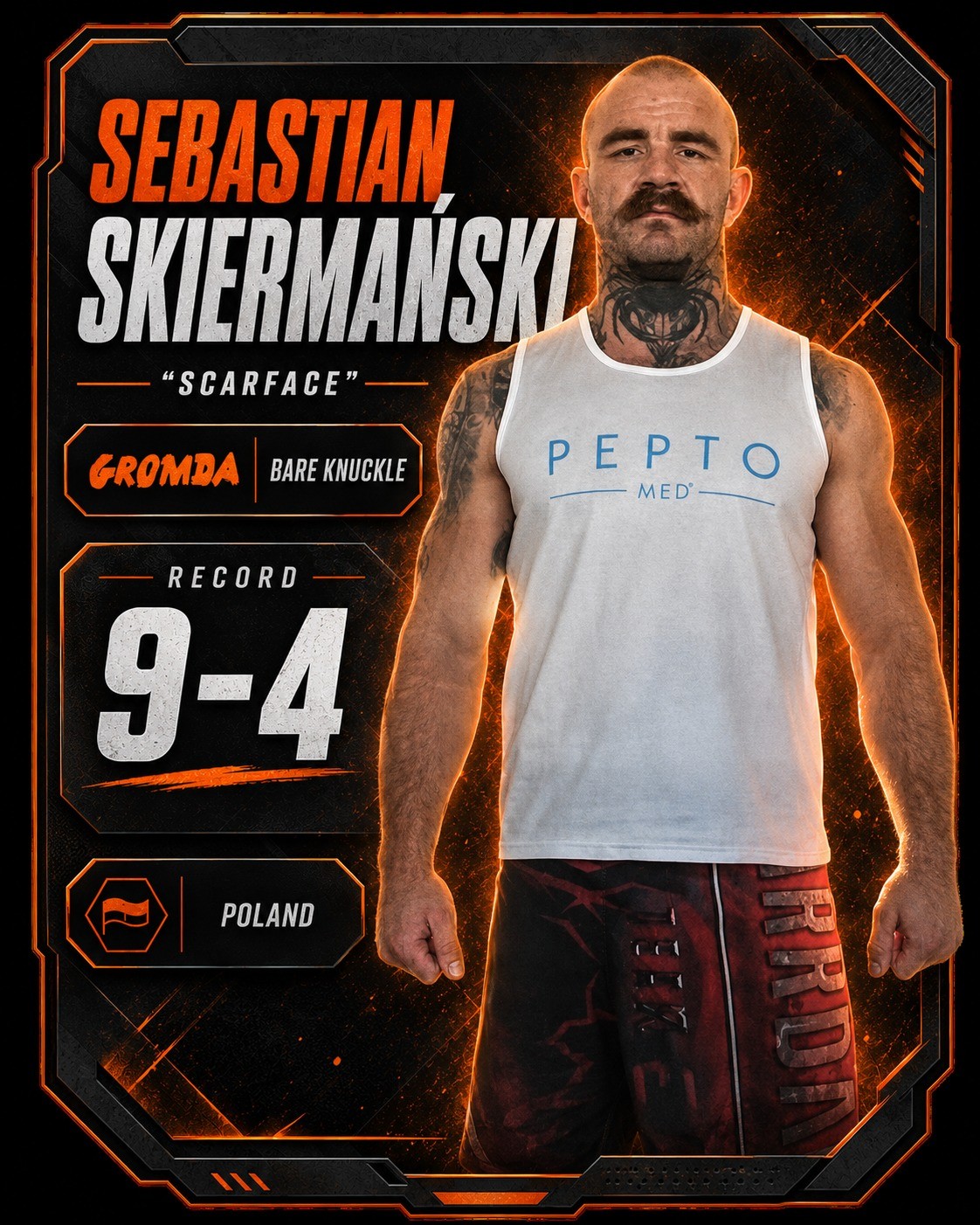Karta rekordu zawodnika — Sebastian Skiermański, GROMDA, bare knuckle, rekord 9-4