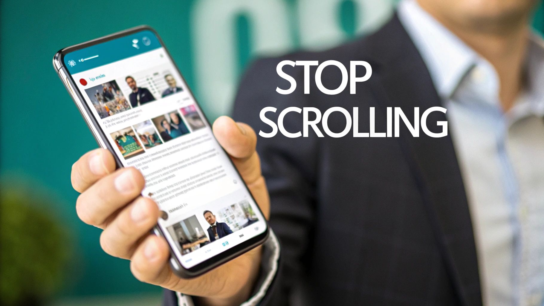 A person looking thoughtfully at a laptop screen with social media icons floating around, representing content creation.