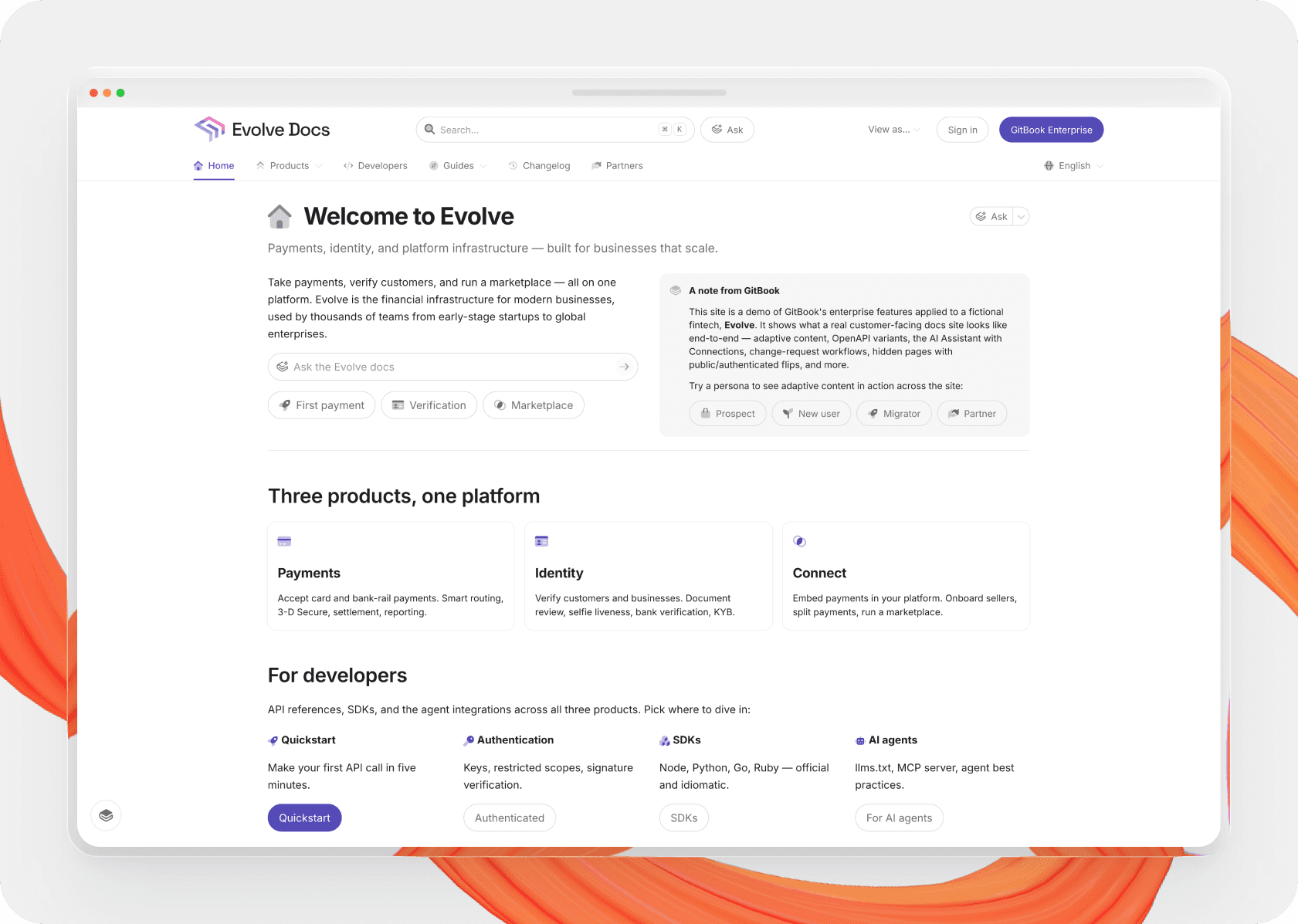 A screenshot of the Evolve docs site