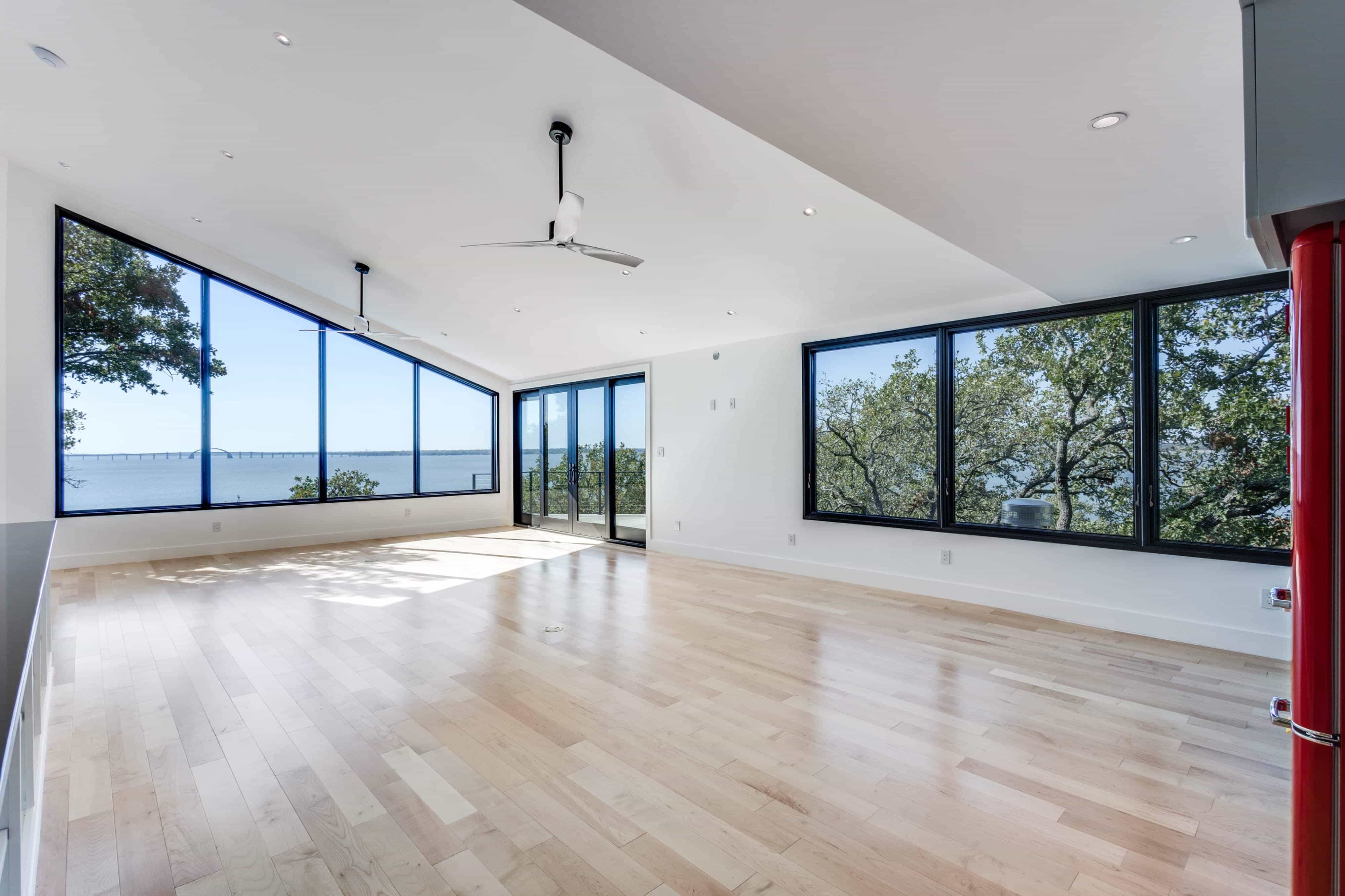 modern lake house entertaining space construction