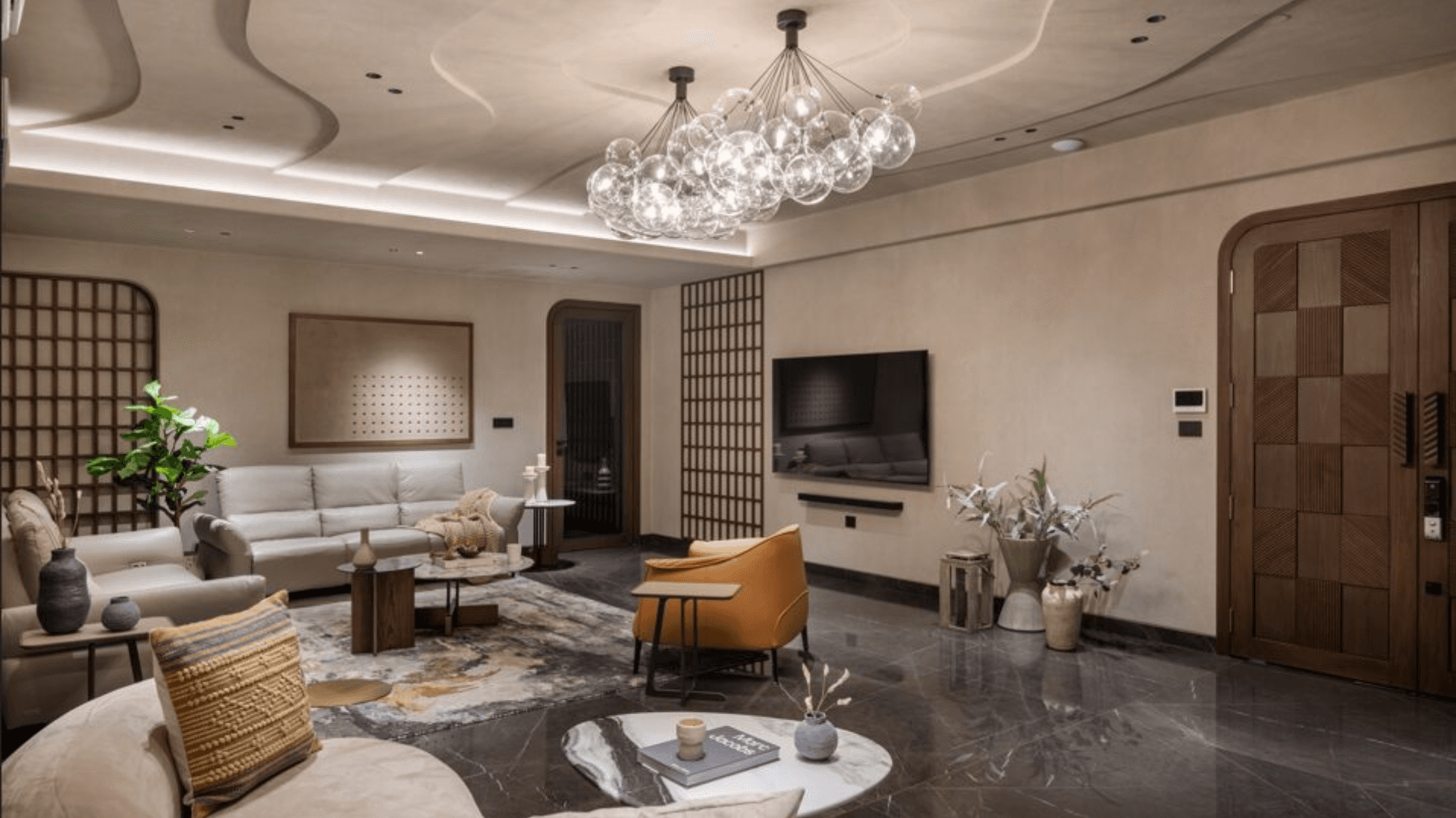 Monochrome Drawing Room With Brass Details