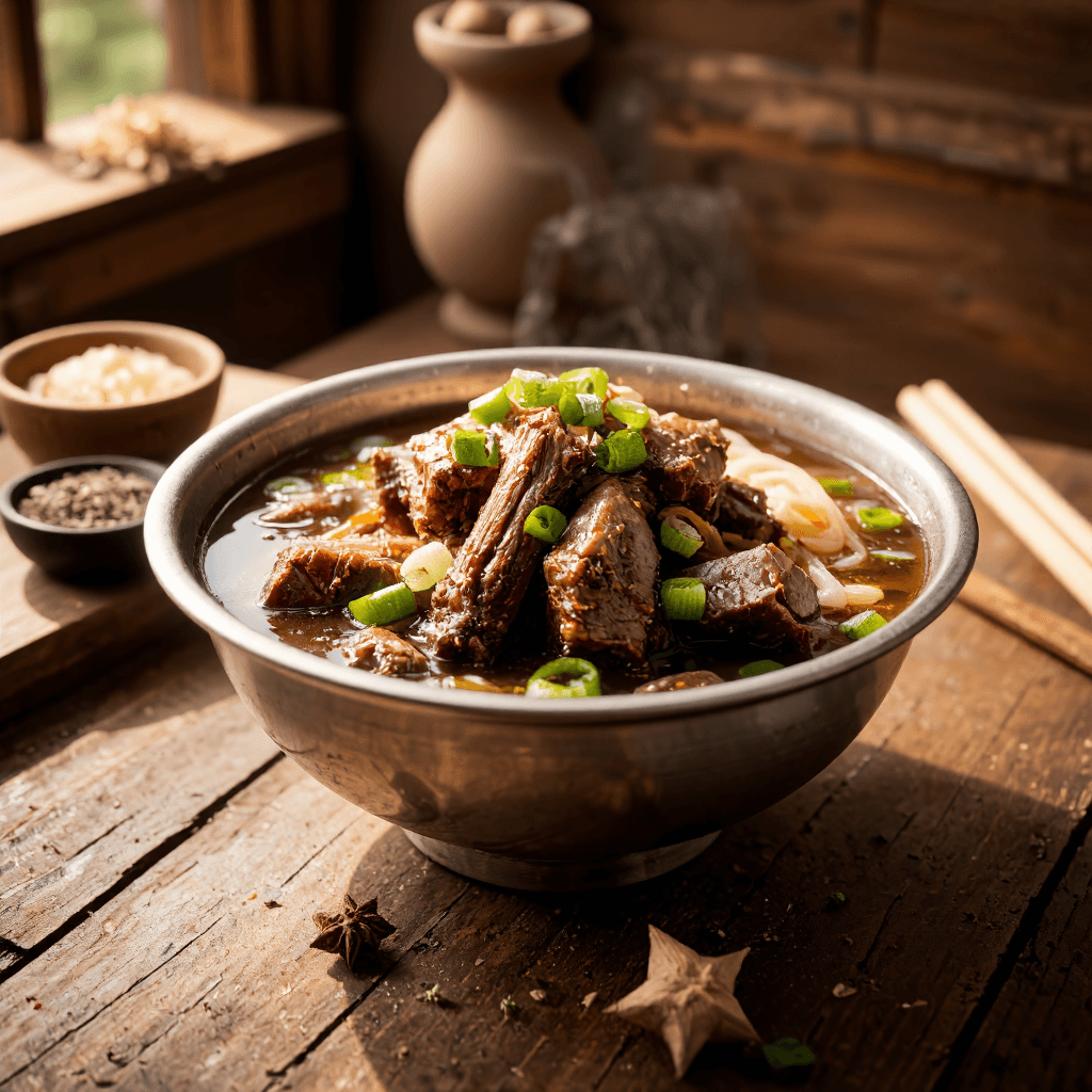 product photography of bowl of beef rib soup