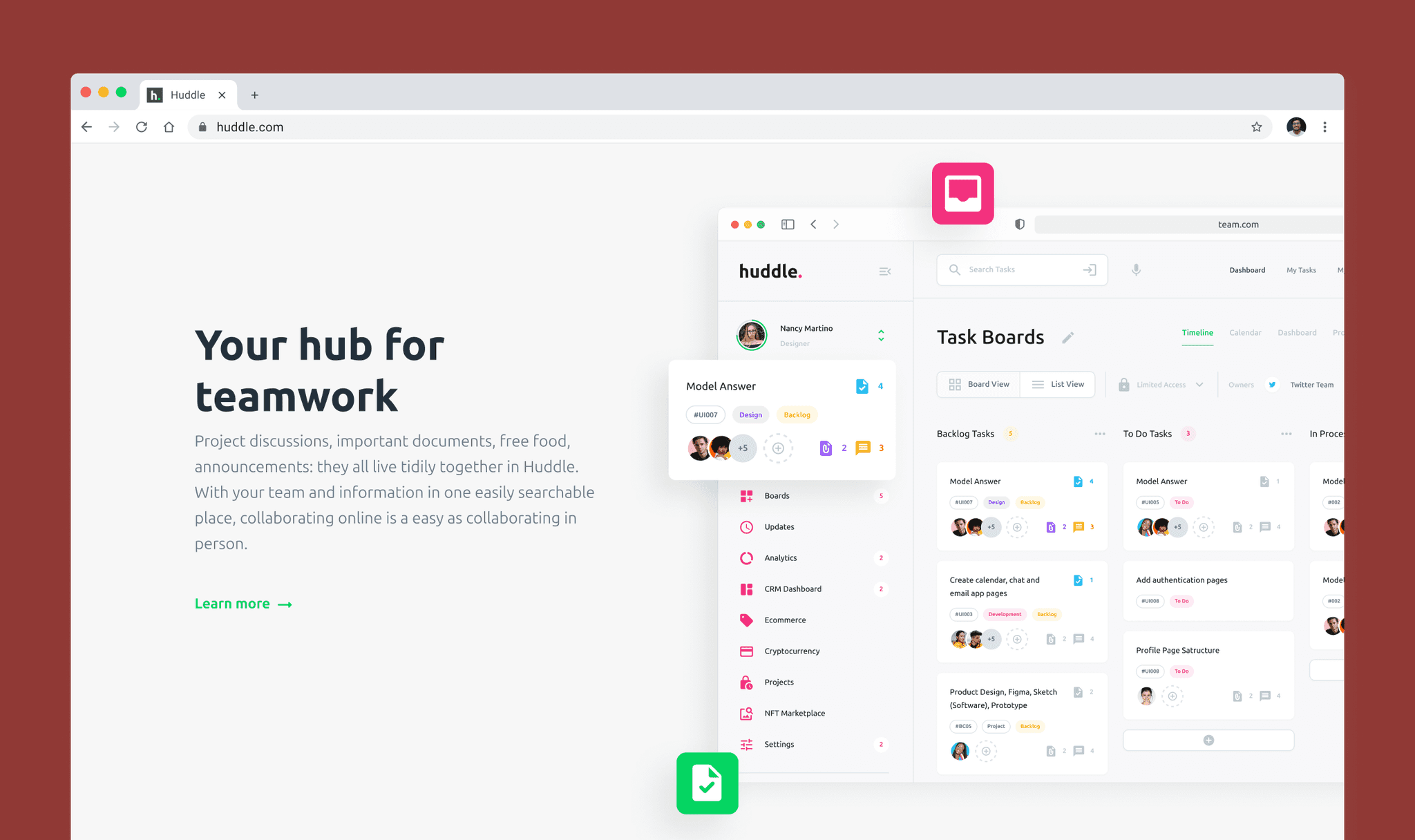 tela com descrição do produto Huddle