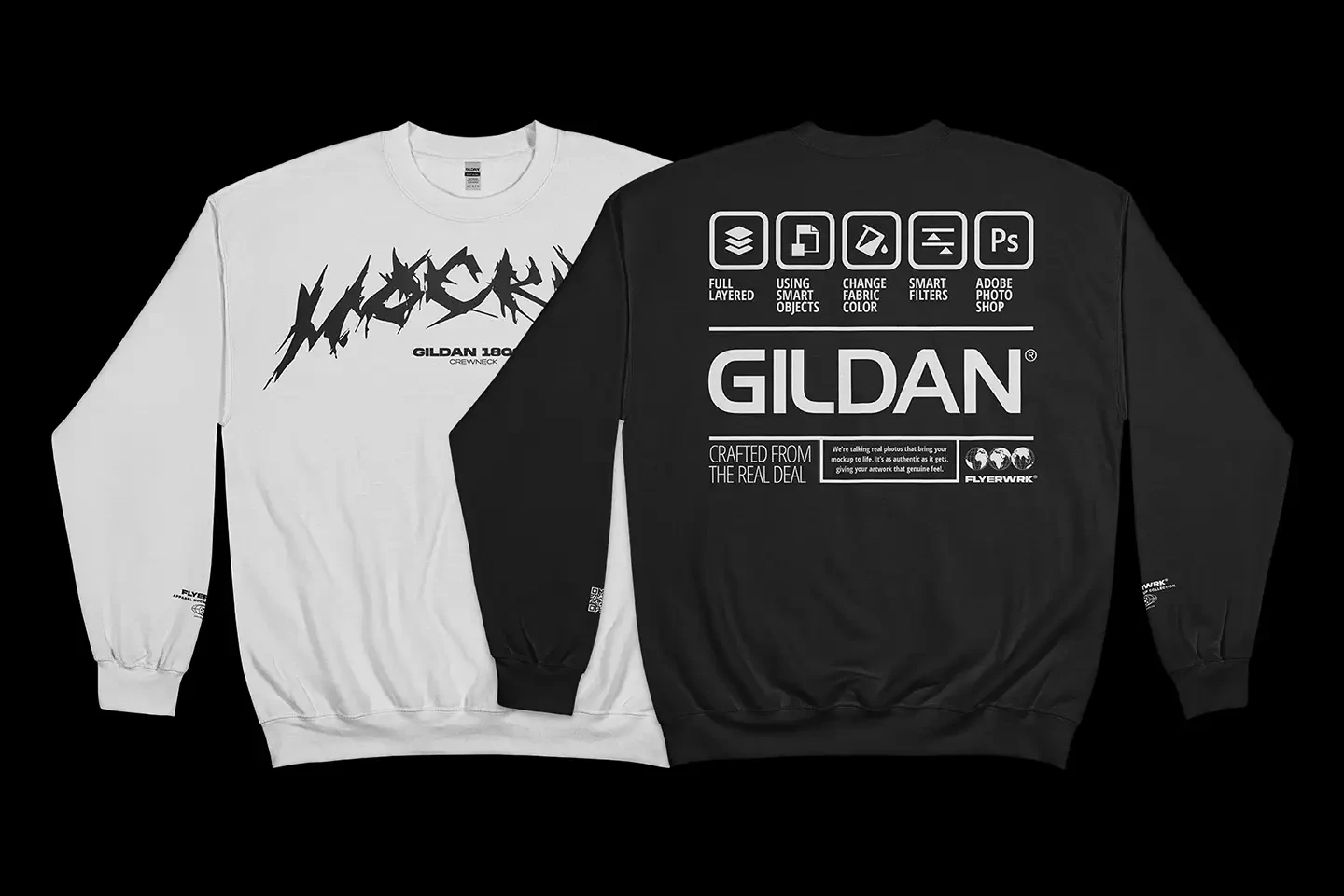 Gildan 18000 Crewneck Folded arms mockup showing front and back design preview