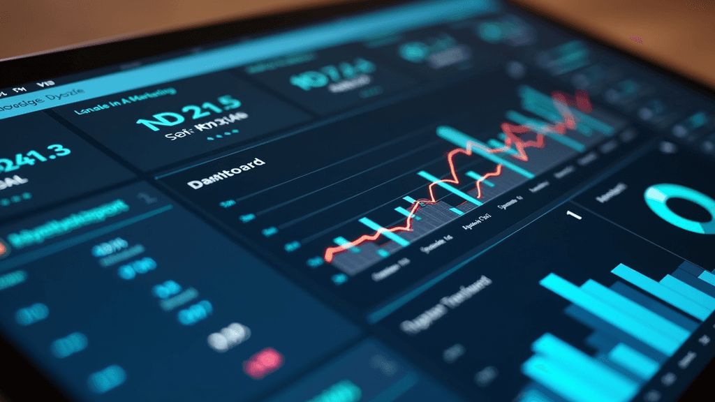 Eye-level view of a digital marketing dashboard showing multi-channel analytics