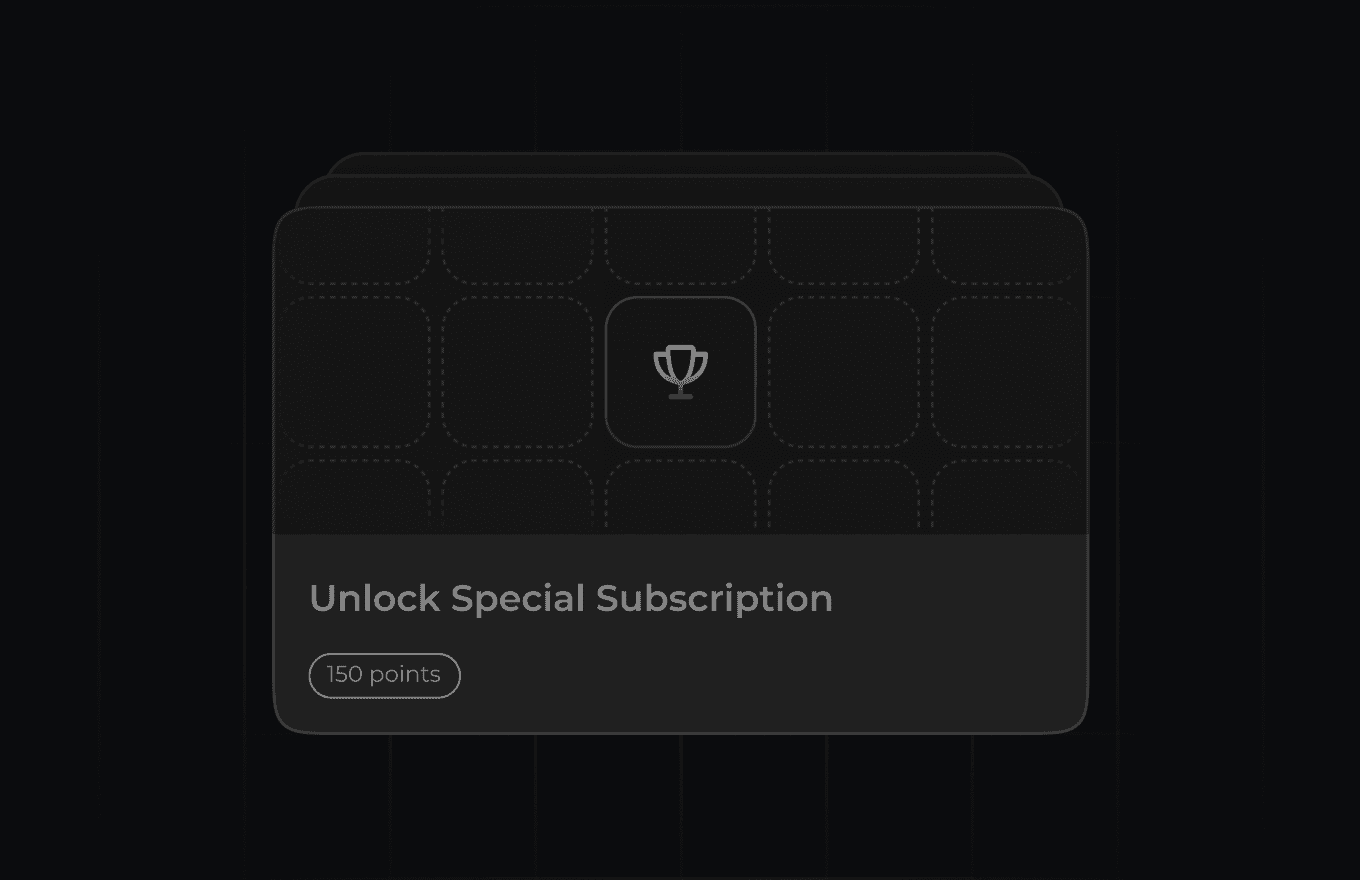 Rewards section with a card offering a special subscription for 150 points.