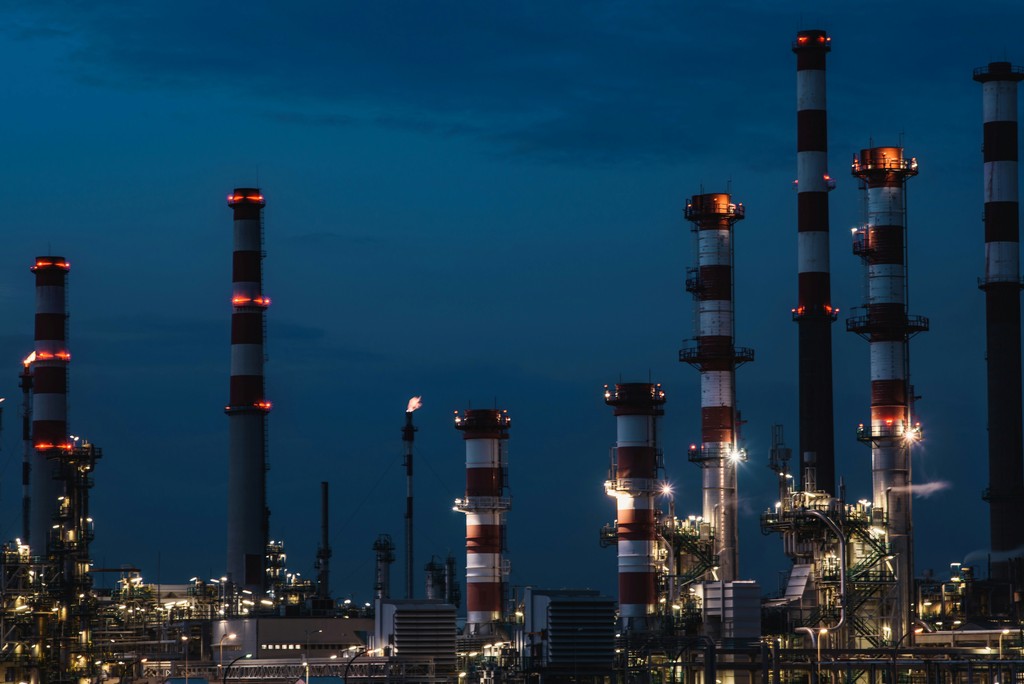 Oil refinery at night