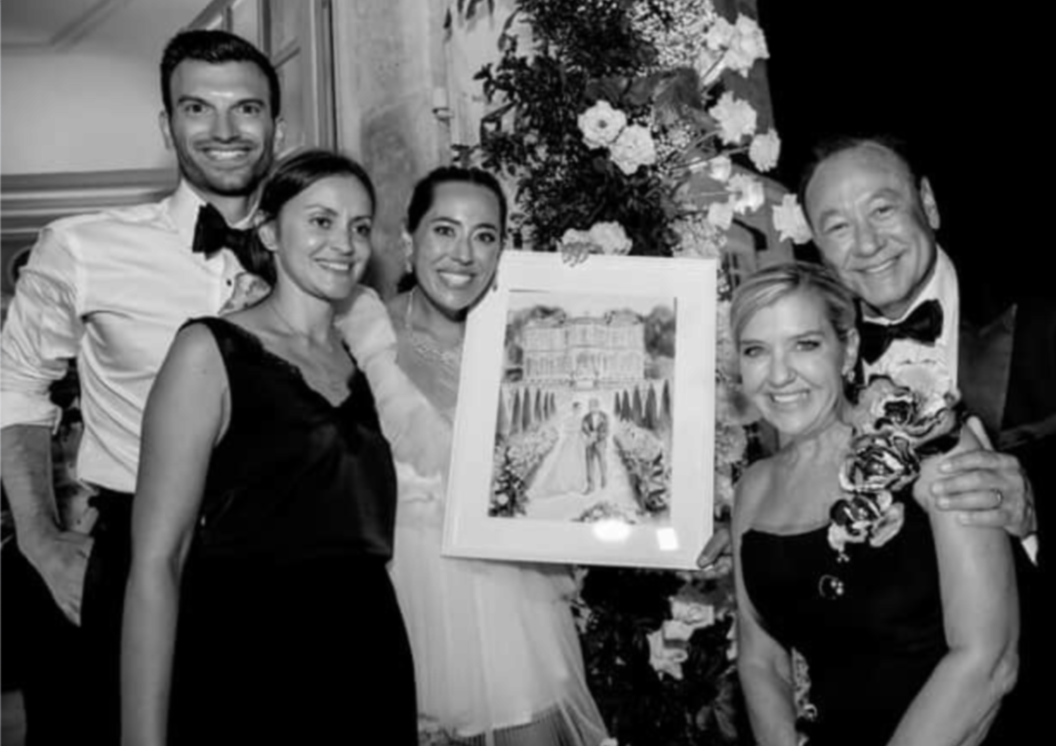 Wedding artist Anna Dovbiy presenting a live painting at a Vogue-featured wedding at Chateau de Villette, France