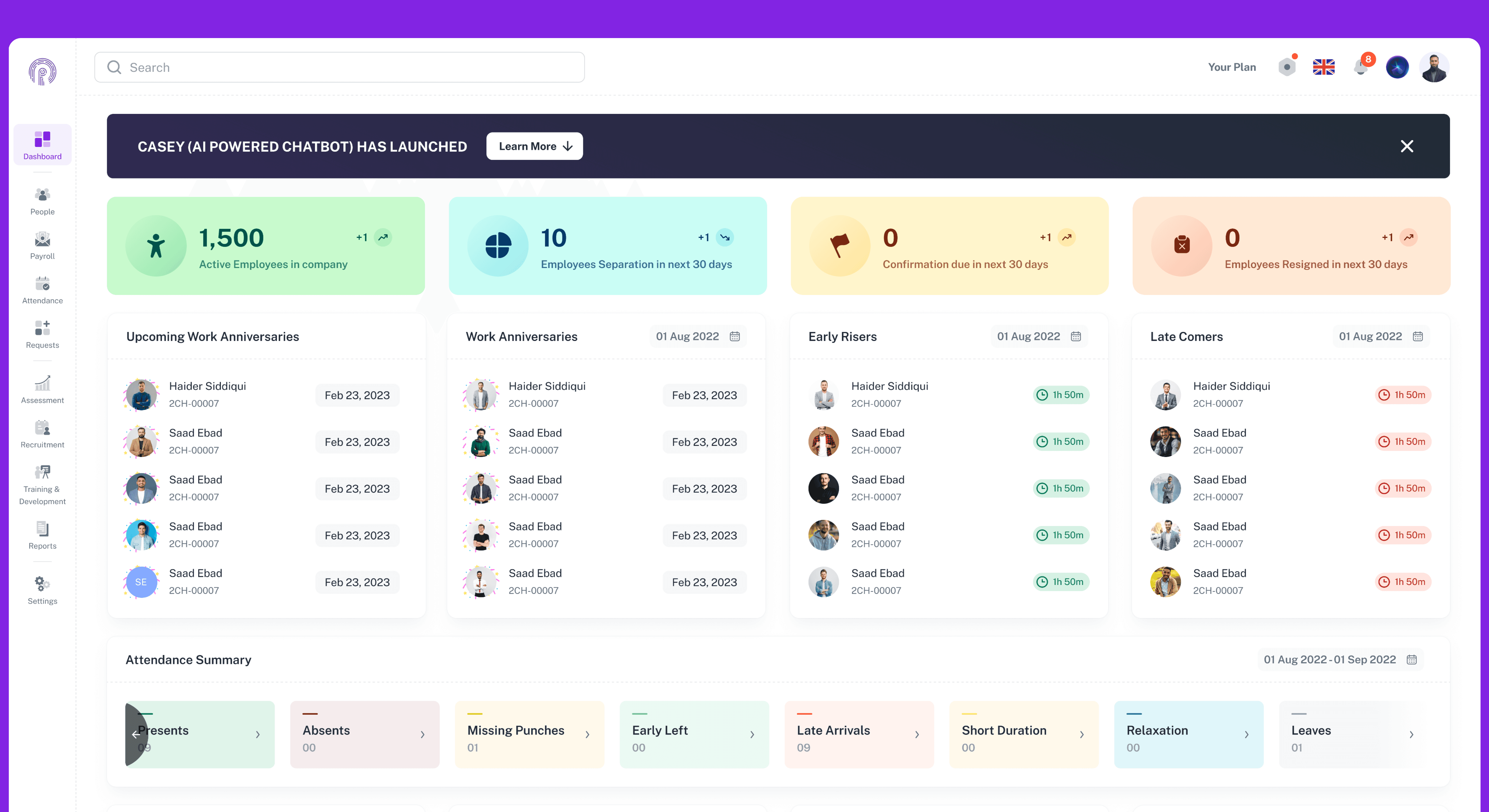 Resourceinn HR Dashboard UI – Employee Management and Workforce Insights