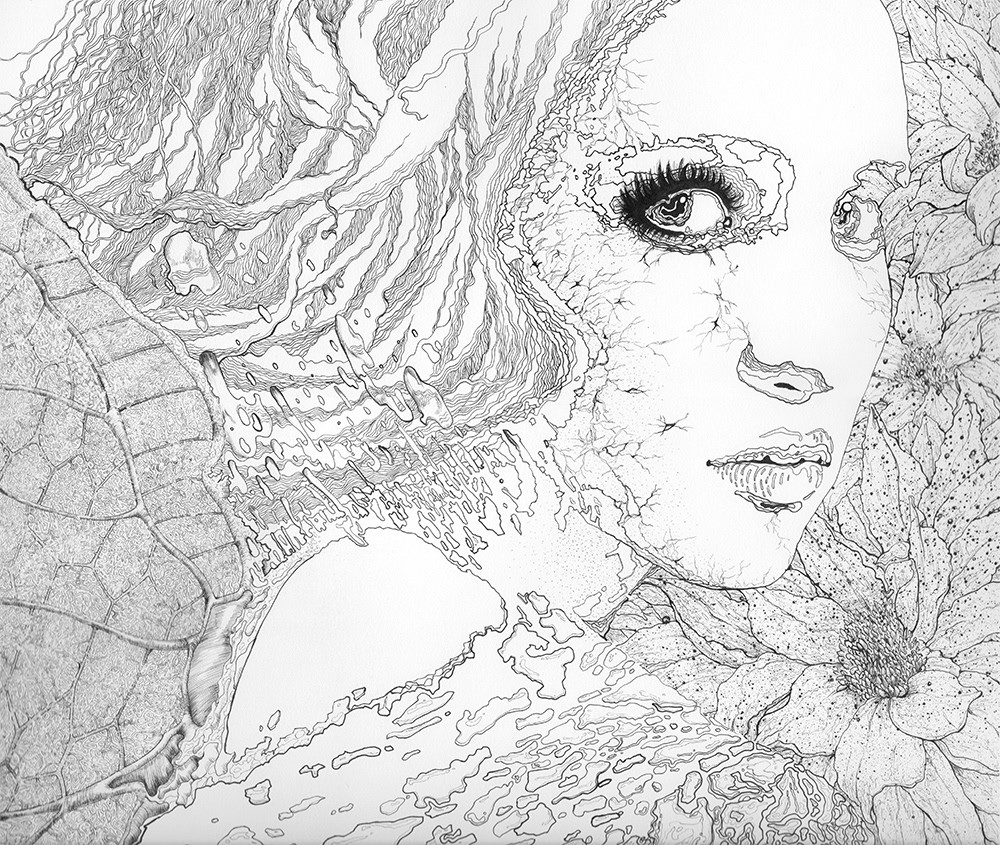 插畫設計｜大型藝術人像壁畫｜黑白點畫風格藝術牆