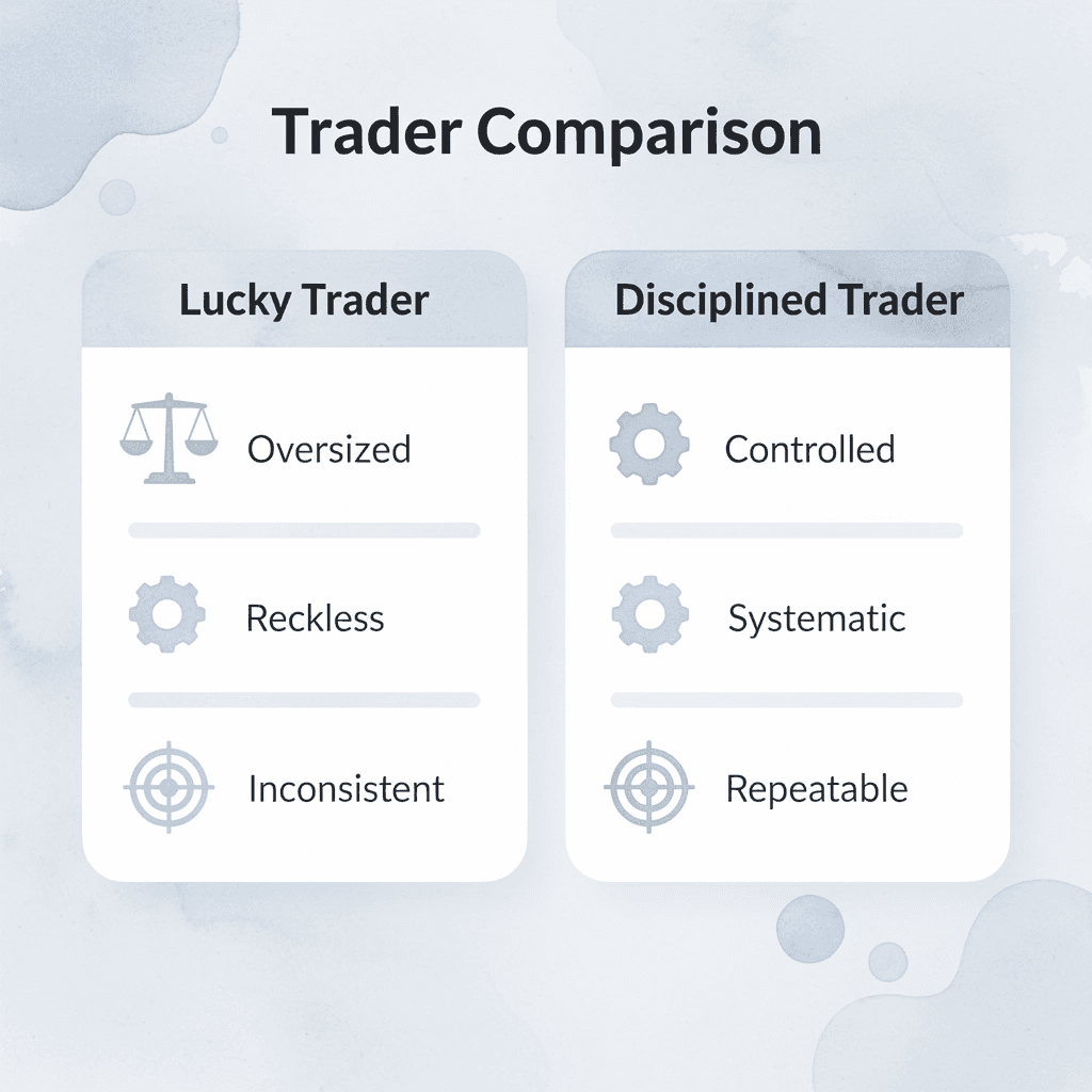 Comparison between lucky trader and disciplined trader approaches