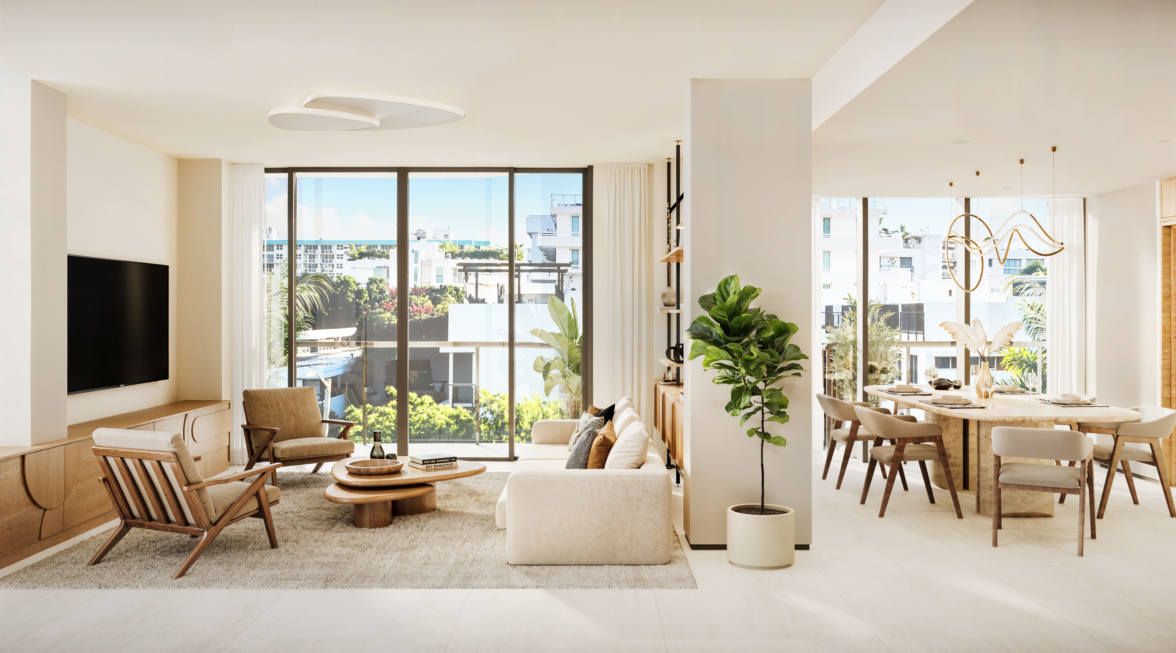 Luxurious modern bedroom with large windows