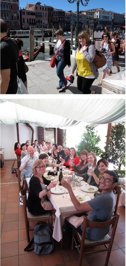 Photos showing people in tour trough Rome and Venice.