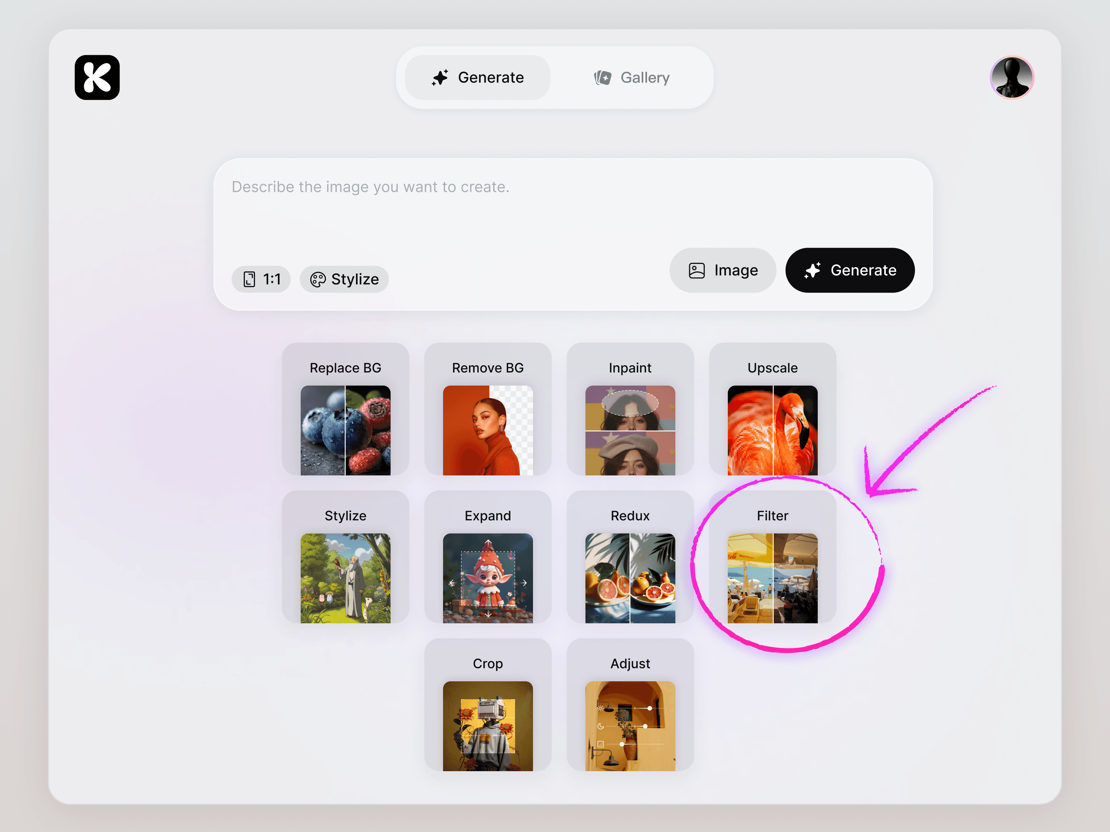filter function on homepage