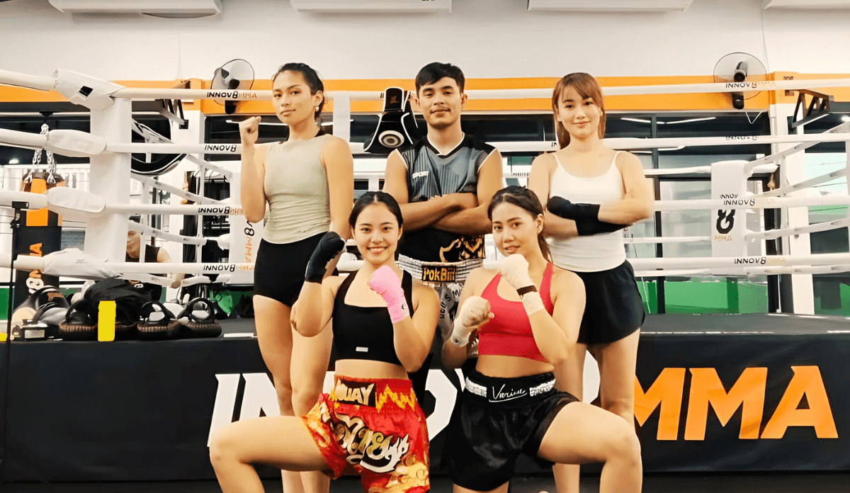 MMA fighters lining up at INNOV8 MMA gym in Bangkok