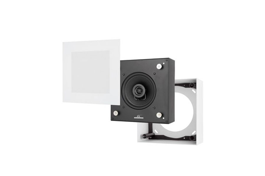 Black smart home device with screen showing time and temp