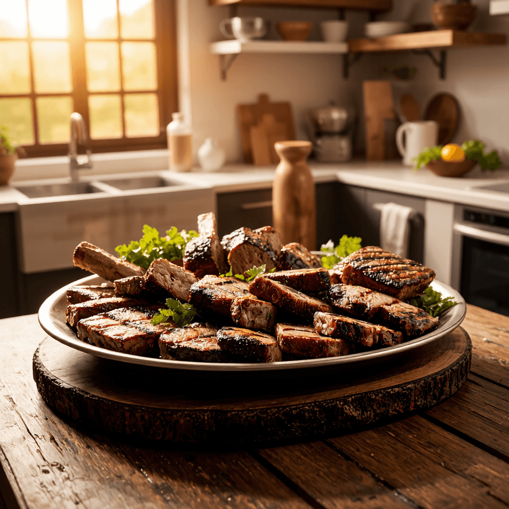 product photography of a platter of grilled meat
