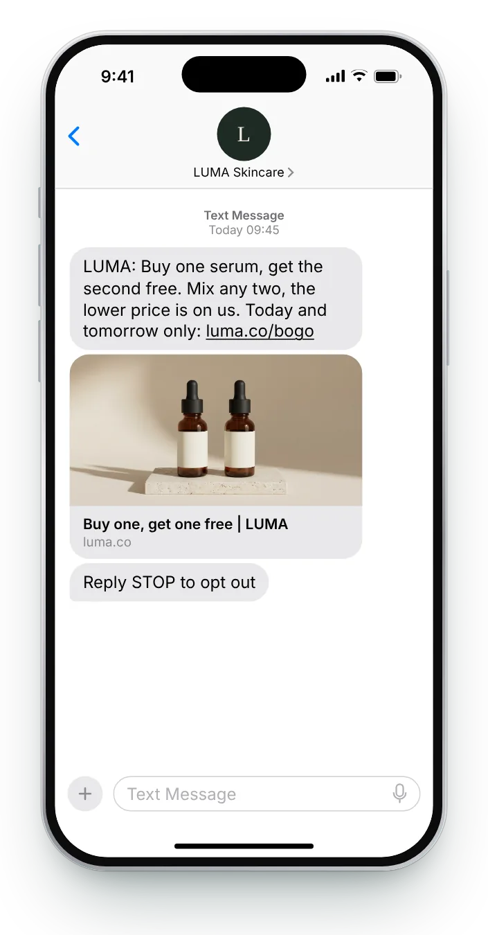 Buy one, get one free promotional SMS on an iPhone