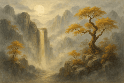 Waterfall and mountains