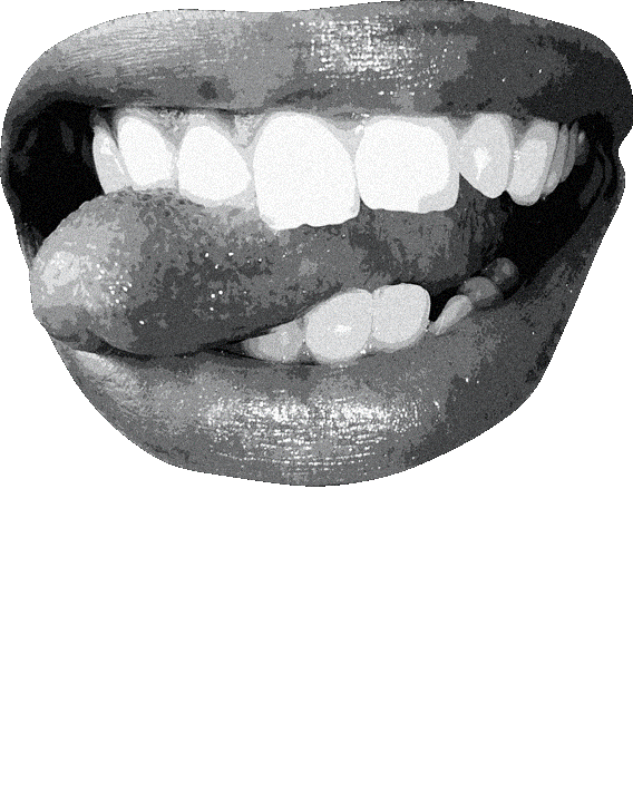 A GIF showing a person's mouth with their tongue sticking out in black and white.