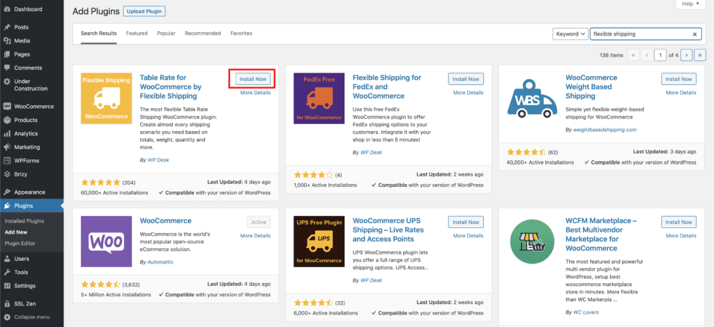 Wordpress table rate plug-in