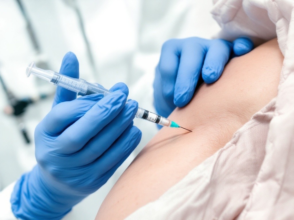 A doctor injecting a patient