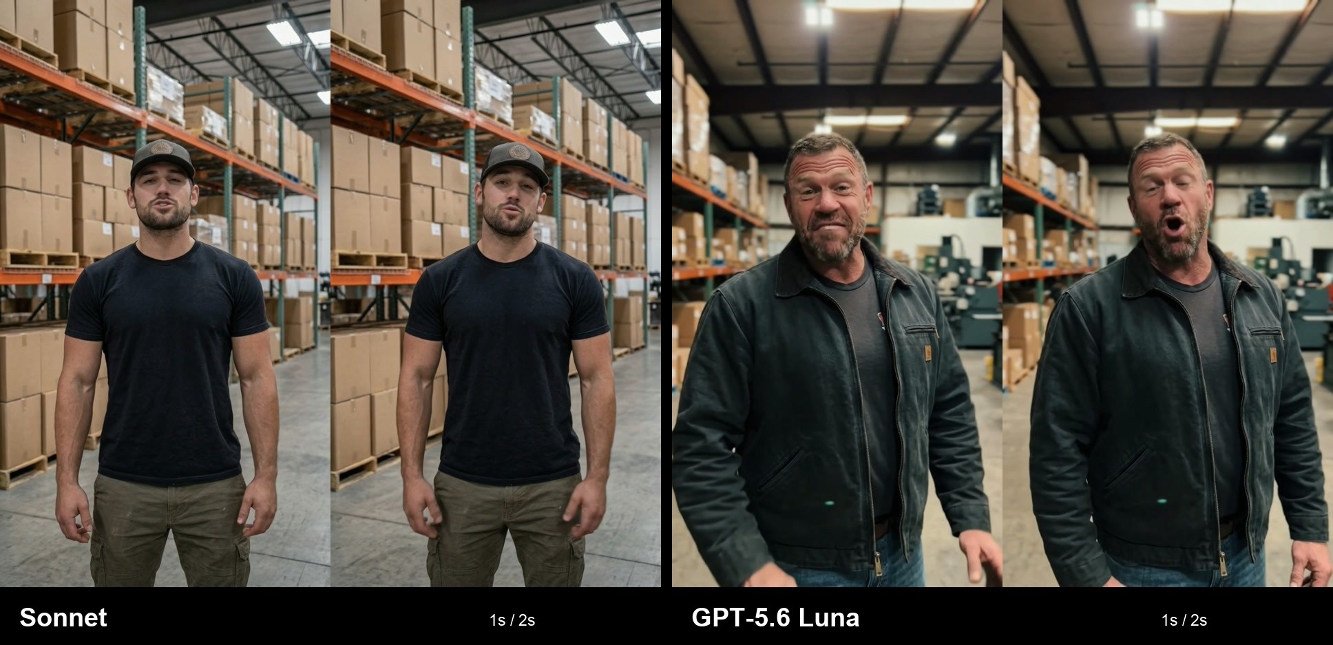 Warehouse-owner comparison: Sonnet on the left, Luna on the right